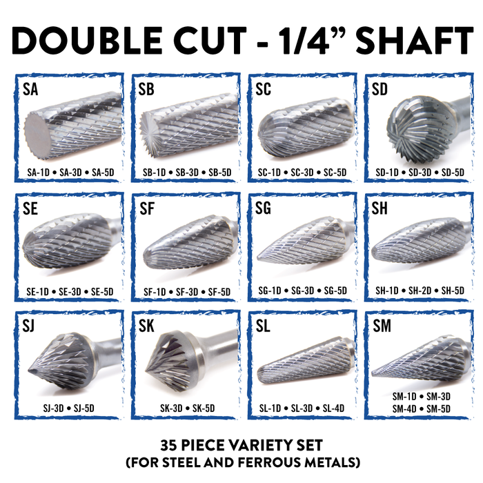 1/4" Shaft - 35 Piece Double Cut Burr Master Set
