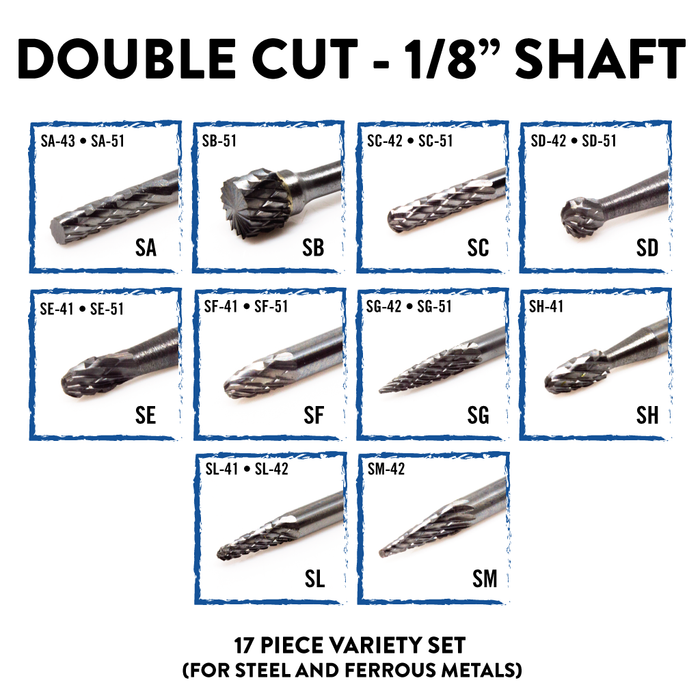 1/8" Shaft - 17 Piece Double Cut Burr Master Set