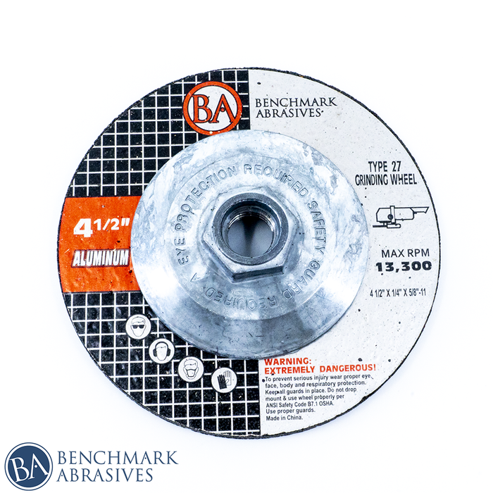 4-1/2" x 1/4" x 5/8-11" T27 Hub Depressed Center Grinding Wheel For Aluminum - 10 Pack