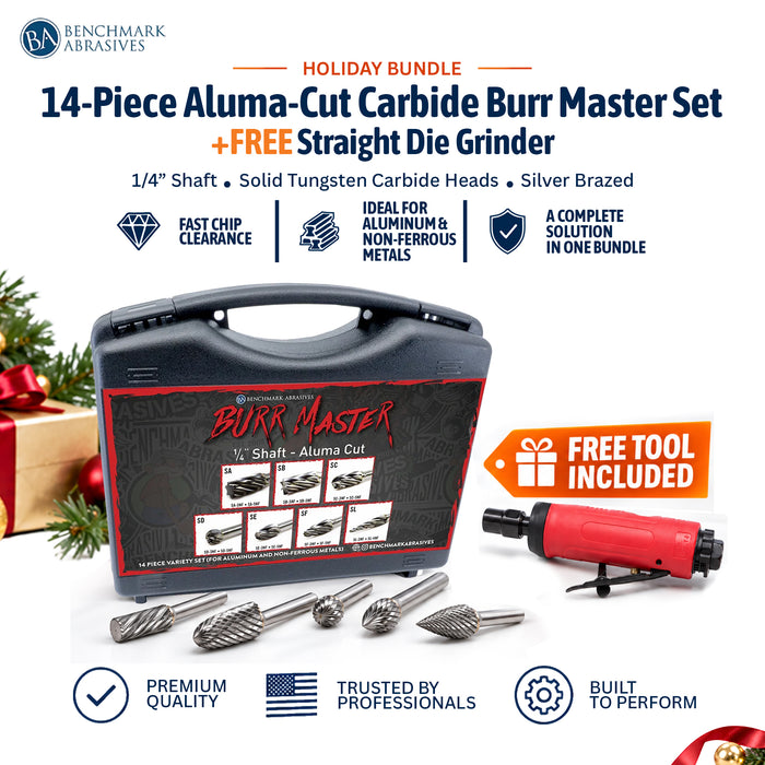 14-piece Aluma-cut Carbide Burr Master Set + Free Straight Die Grinder