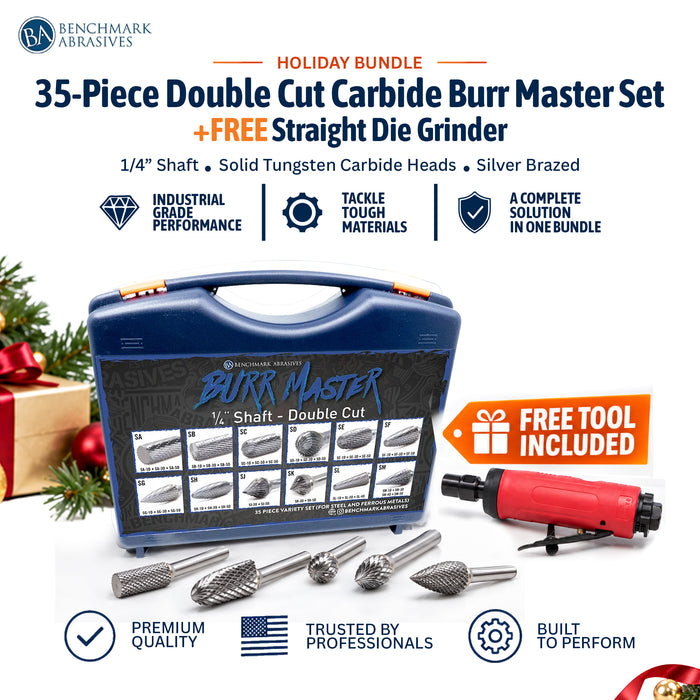 35-piece Double Cut Carbide Burr Master Set + Free Straight Die Grinder