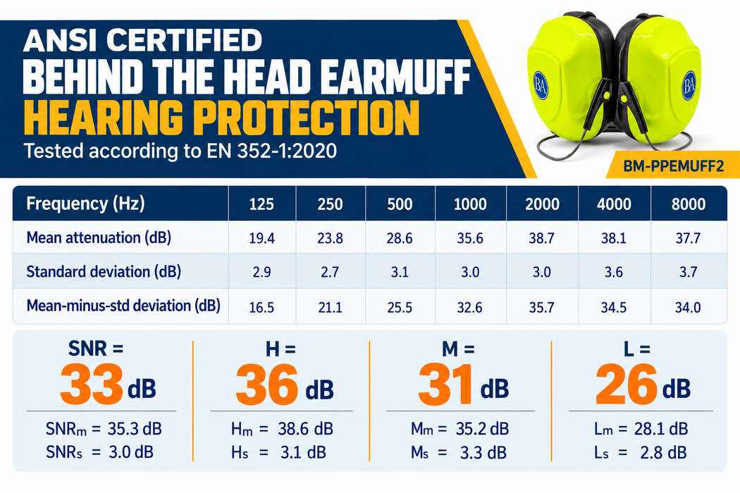 Ansi Certified Behind The Head Earmuff Hearing Protection