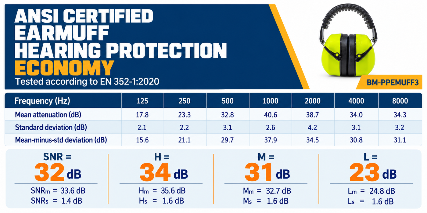 Ansi Certified Earmuff Hearing Protection - Economy