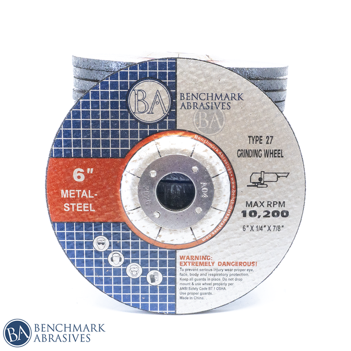 6" X 1/4" X 7/8" T27 Depressed Center Grinding Wheel - 25 Pack