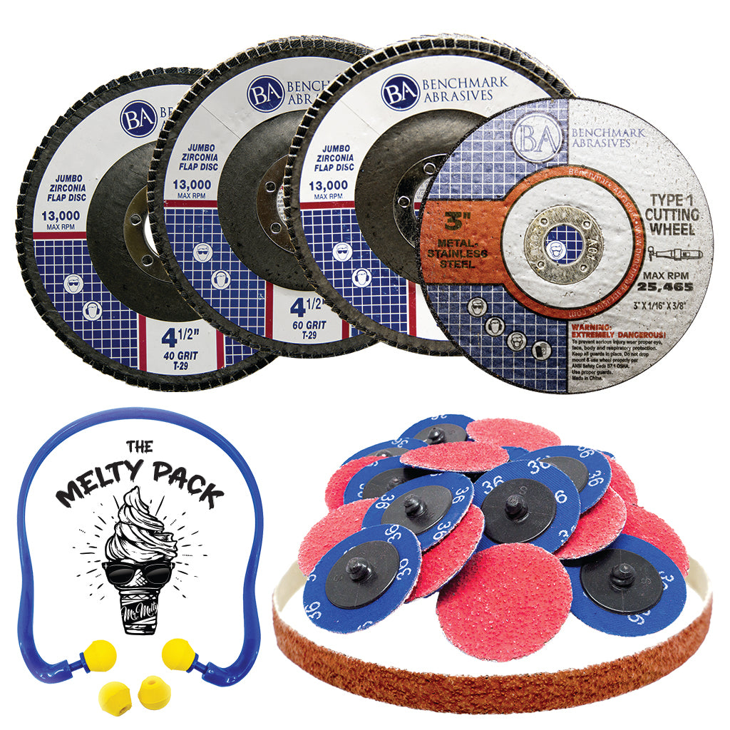 A selection of abrasive tools from Benchmark Abrasives in a white background
