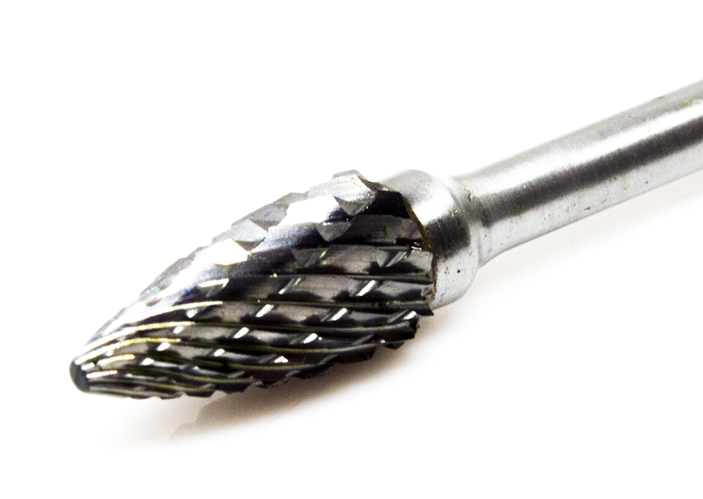 Pointed Tree Burr Single Cut Buckeye SG-53 - Pointed Tree Shape, Single Cut, 1/8 Shank For Metal Carbide Burr