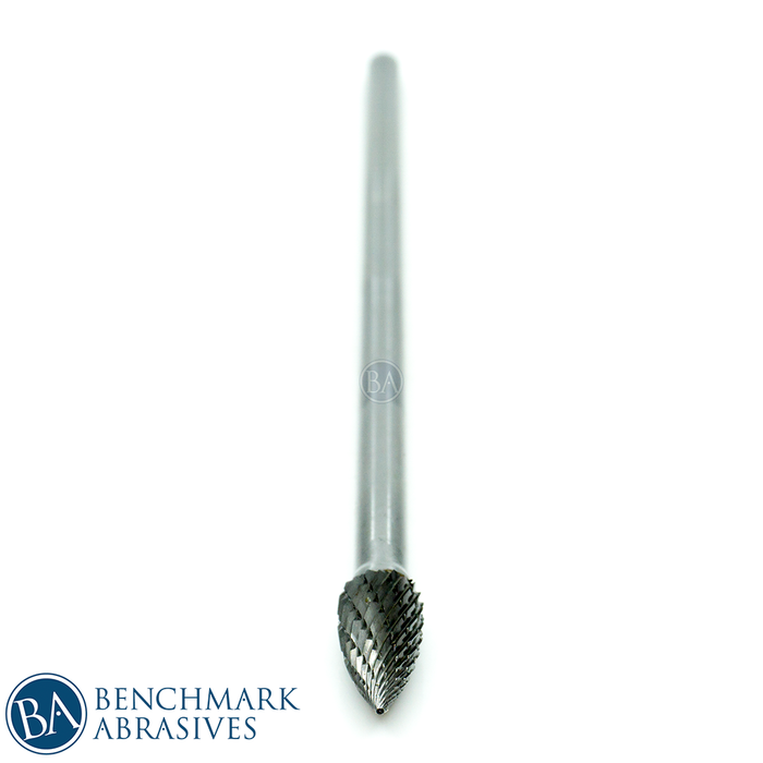 Benchmark Abrasives SC-51NF Cylinder Radius End Carbide Burr - 1/8" Shank Tungsten Double Cut For Precision Work