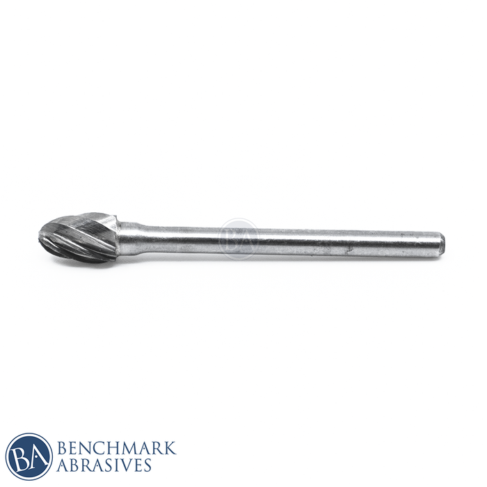 Benchmark Abrasives SC-51NF Cylinder Radius End Carbide Burr - 1/8" Shank Tungsten Double Cut For Precision Work