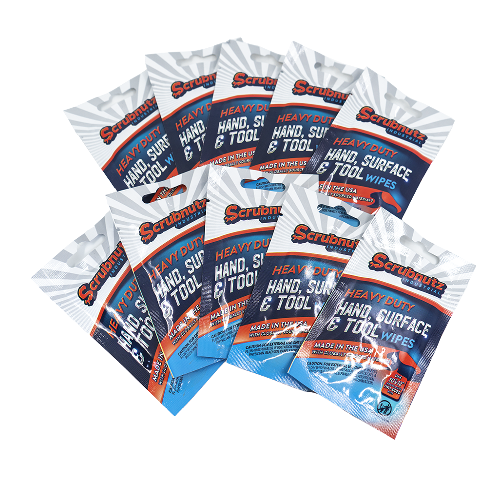 Scrubnutz Industrial Heavy Duty Hand, Surface And Tool Wipes – Ten Single Packs