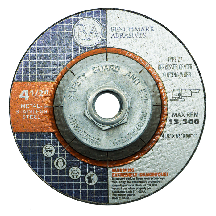 4-1/2" x .040 x 5/8"-11 T27 Depressed Center Thin Cut-off Wheel - 10 Pack
